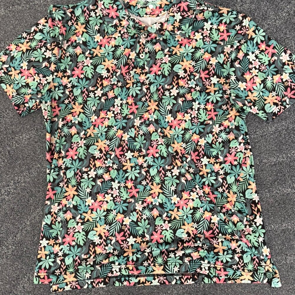 Chubbies Mens Performance Polo L Floral Bloomerang